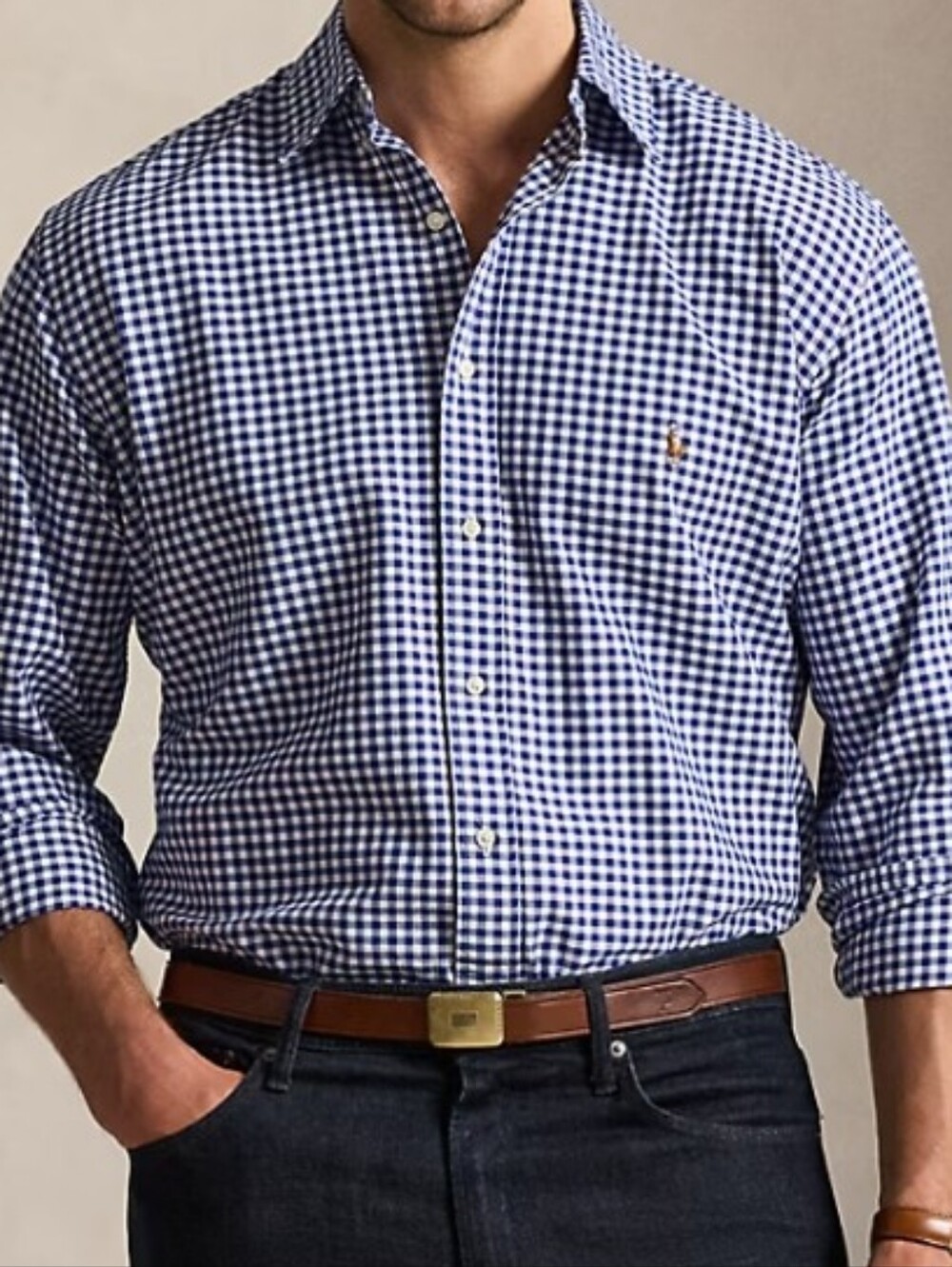 Ralph Lauren Navy and White Gingham Button-Down Shirt